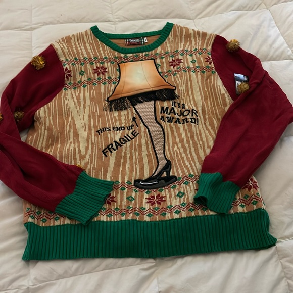 LIGHTS UP TALKS A Christmas Story Leg Lamp Ugly Christmas Sweater NWT - Picture 4 of 15